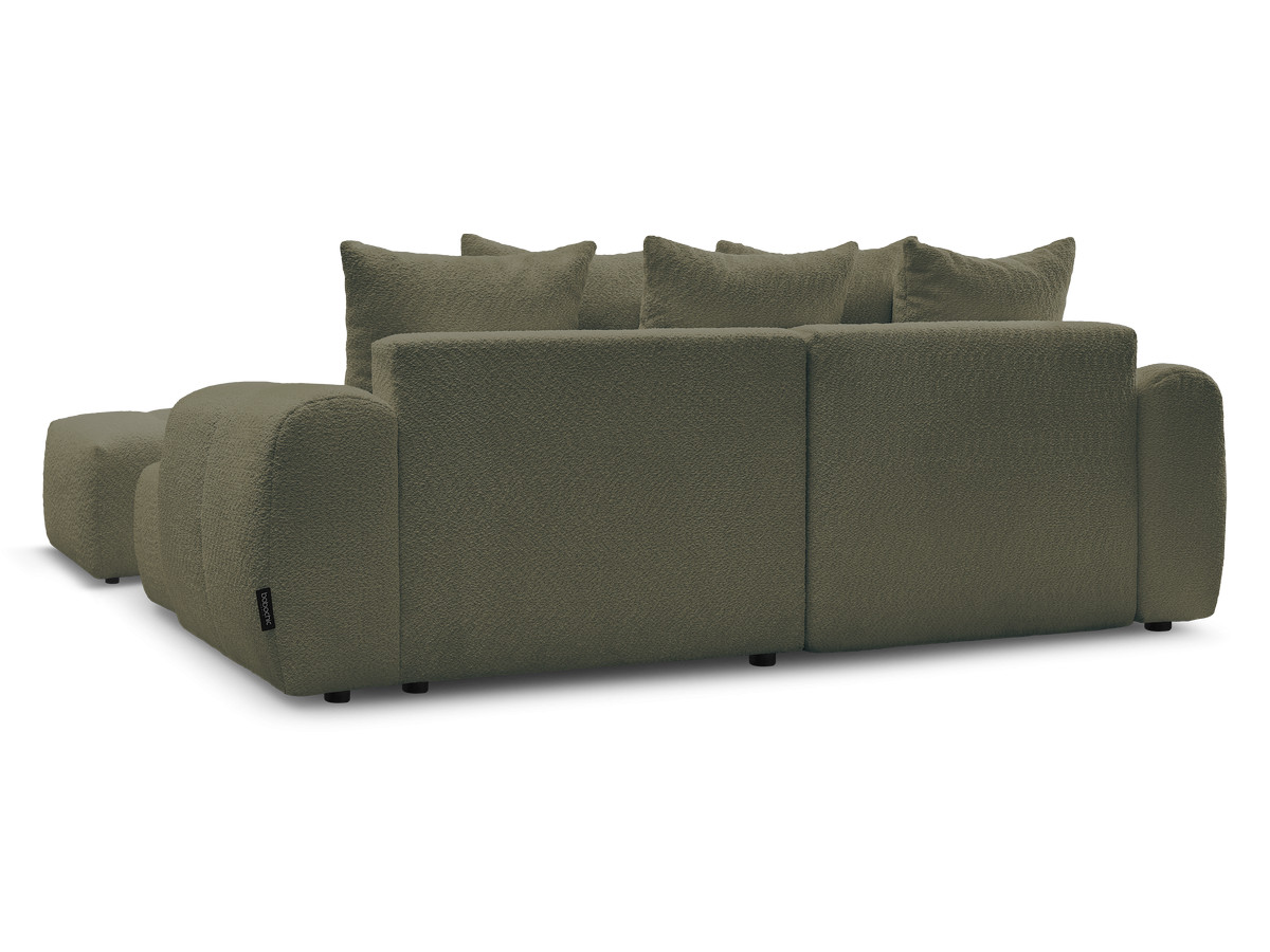 Canapé d'angle convertible coffre ROXELANE tissu bouclette avec pouf