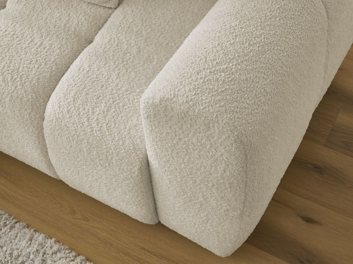 Canapé d'angle convertible coffre ROXELANE tissu bouclette avec pouf