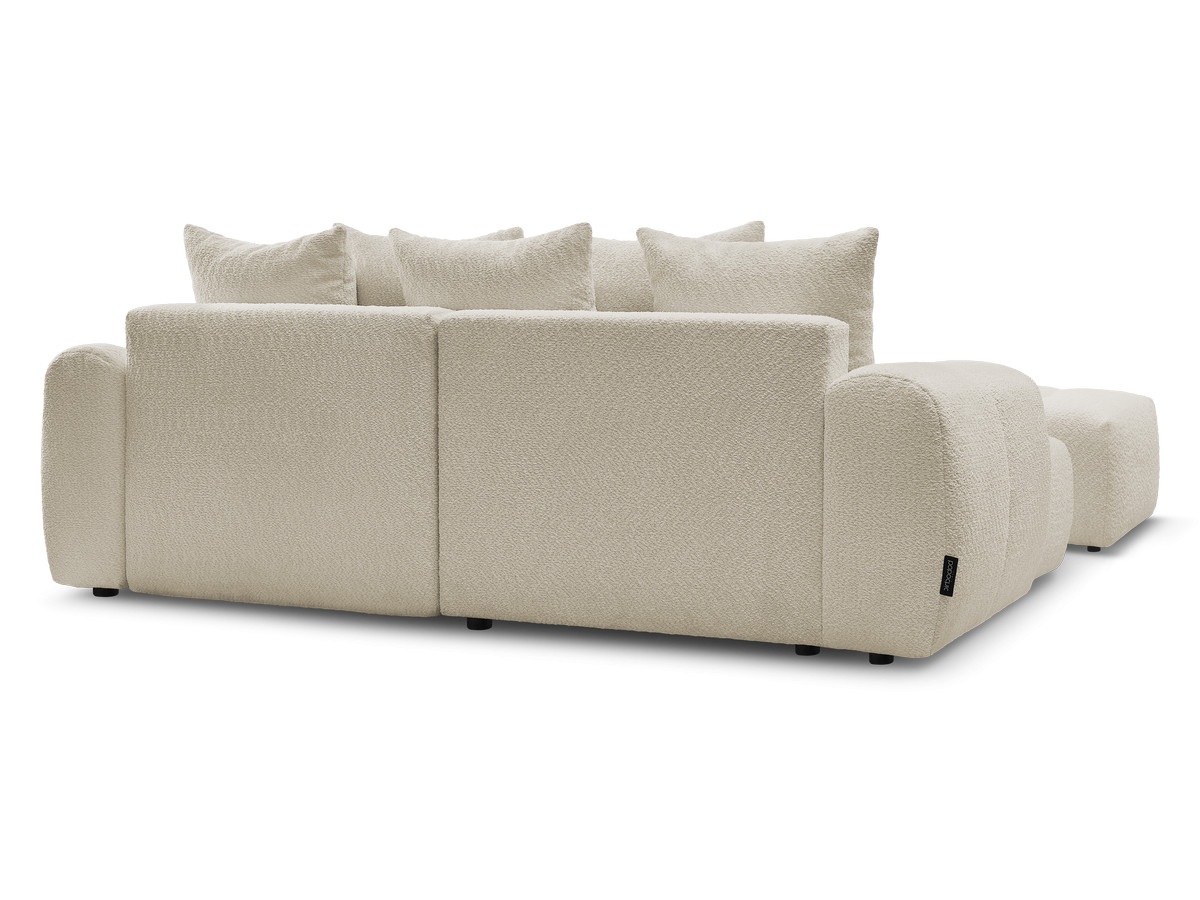 Canapé d'angle convertible coffre ROXELANE tissu bouclette avec pouf