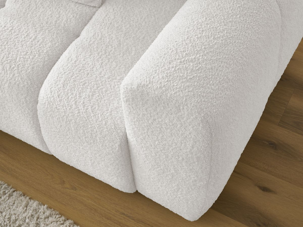 Canapé d'angle convertible coffre ROXELANE tissu bouclette avec pouf