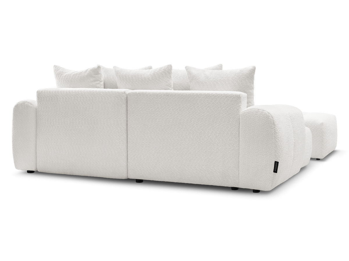 Canapé d'angle convertible coffre ROXELANE tissu bouclette avec pouf