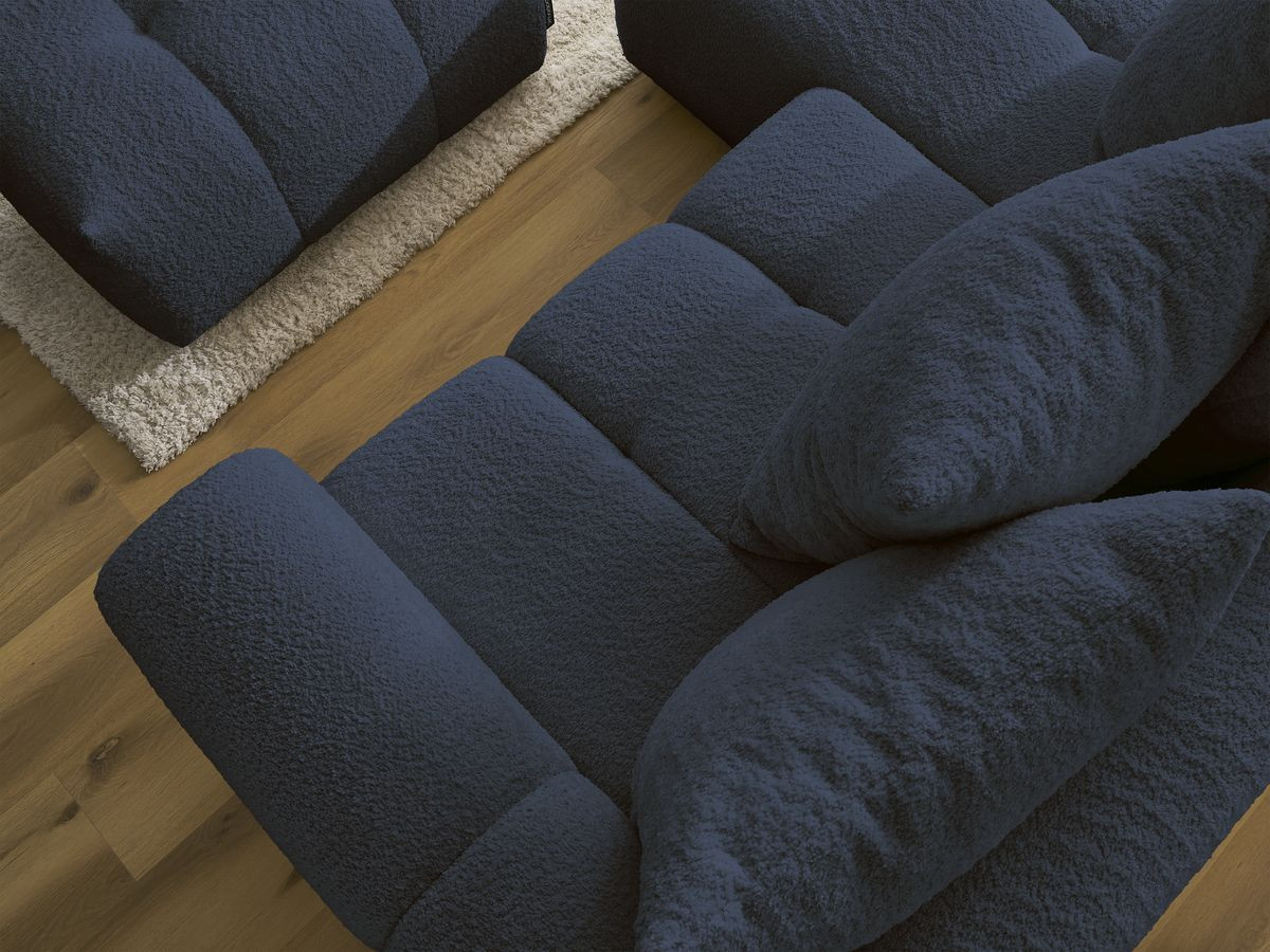 Canapé d'angle convertible coffre ROXELANE tissu bouclette avec pouf