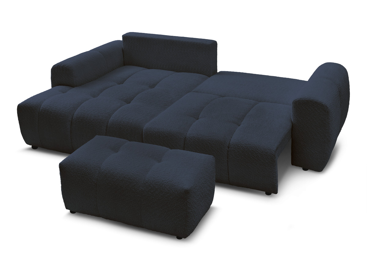 Canapé d'angle convertible coffre ROXELANE tissu bouclette avec pouf
