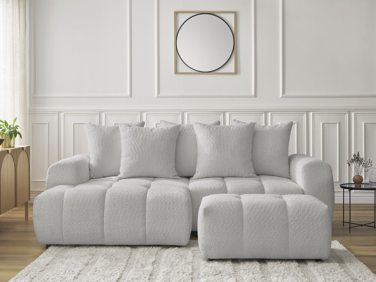 Roxelane canapé d'angle convertible coffre 3 places tissu bouclette gris clair angle gauche - Vue supplémentaire 3