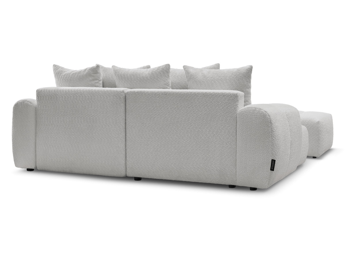 Canapé d'angle convertible coffre ROXELANE tissu bouclette avec pouf
