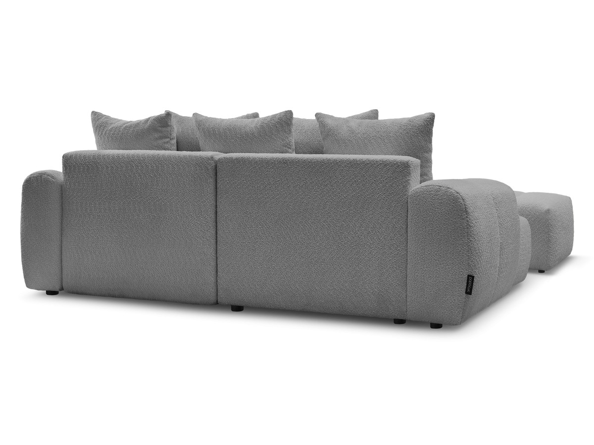 Canapé d'angle convertible coffre ROXELANE tissu bouclette avec pouf