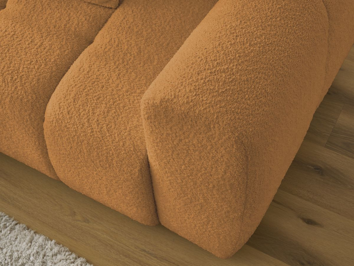 Canapé d'angle convertible coffre ROXELANE tissu bouclette avec pouf