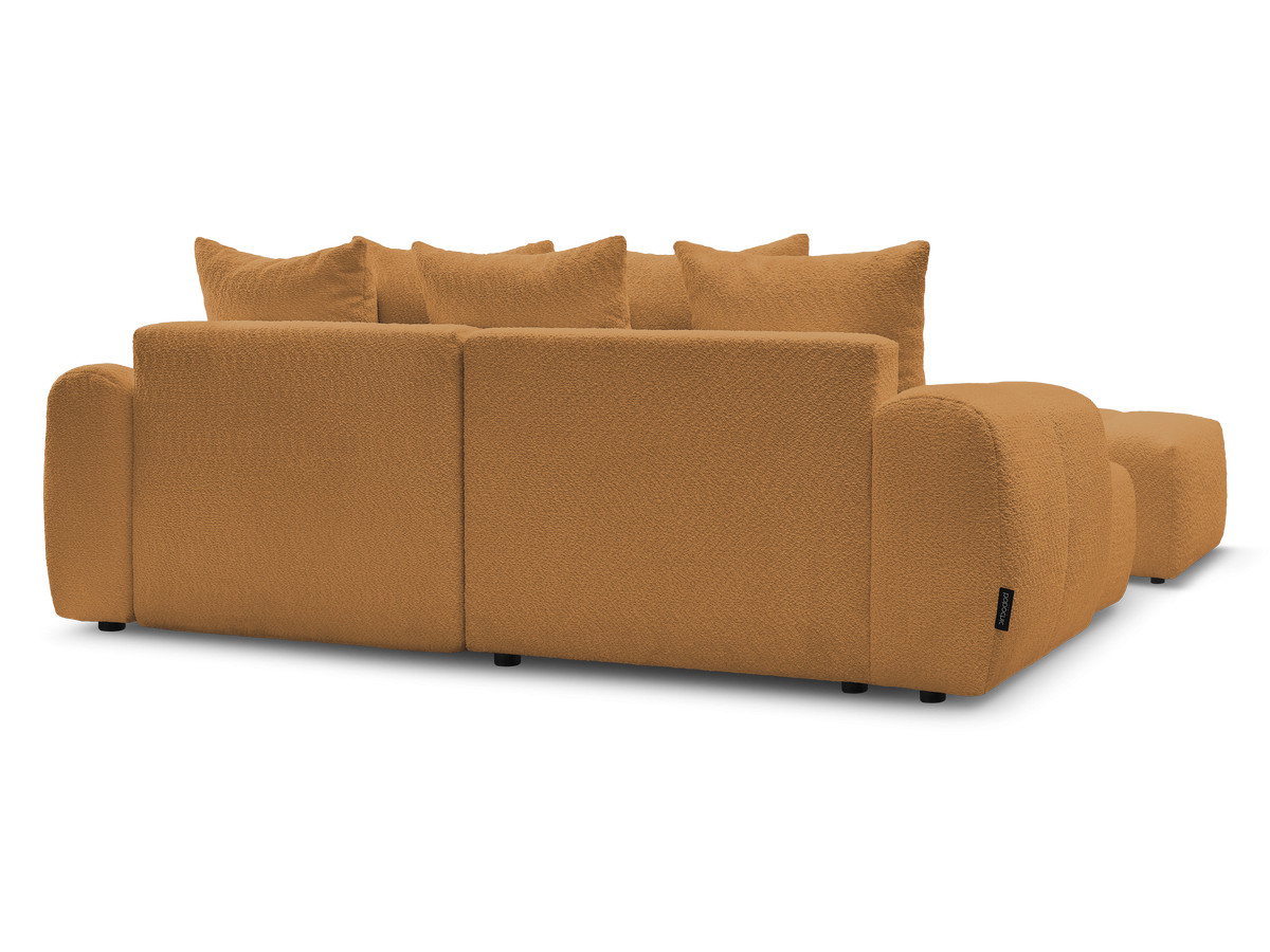 Canapé d'angle convertible coffre ROXELANE tissu bouclette avec pouf