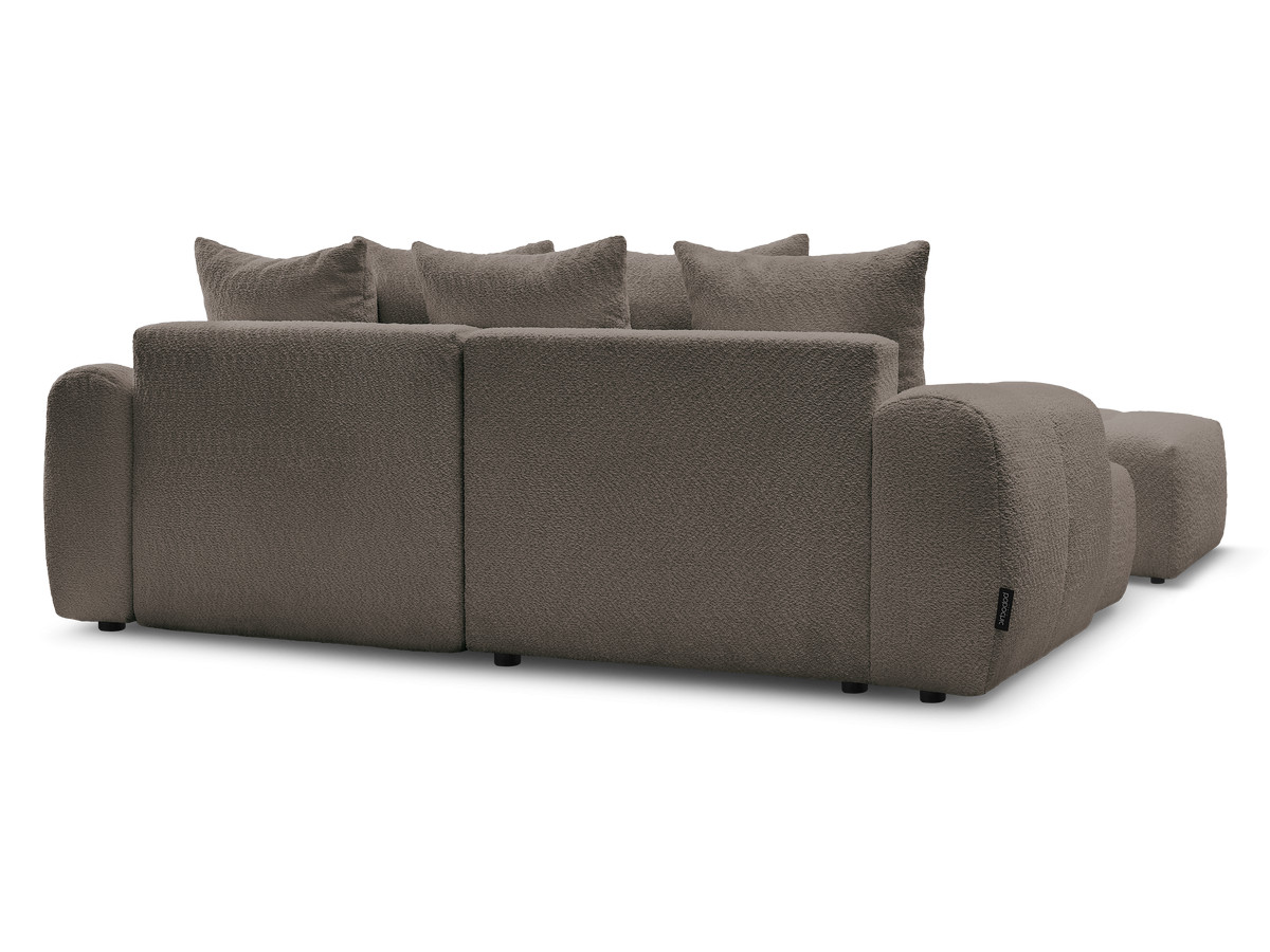 Canapé d'angle convertible coffre ROXELANE tissu bouclette avec pouf