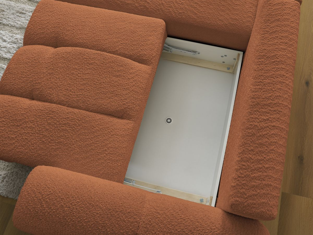 Canapé d'angle convertible coffre ROXELANE tissu bouclette avec pouf