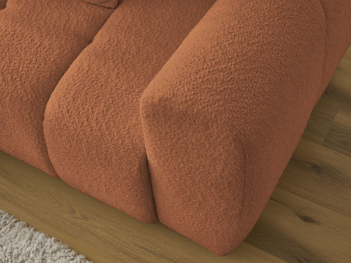 Canapé d'angle convertible coffre ROXELANE tissu bouclette avec pouf