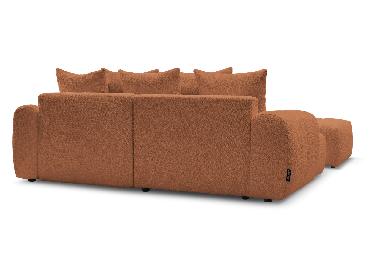Canapé d'angle convertible coffre ROXELANE tissu bouclette avec pouf