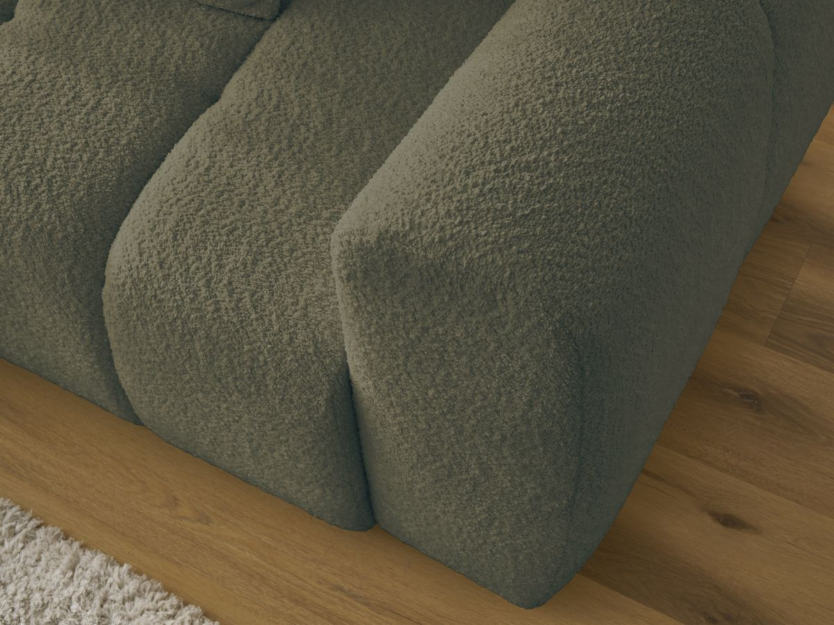 Canapé d'angle convertible coffre ROXELANE tissu bouclette avec pouf