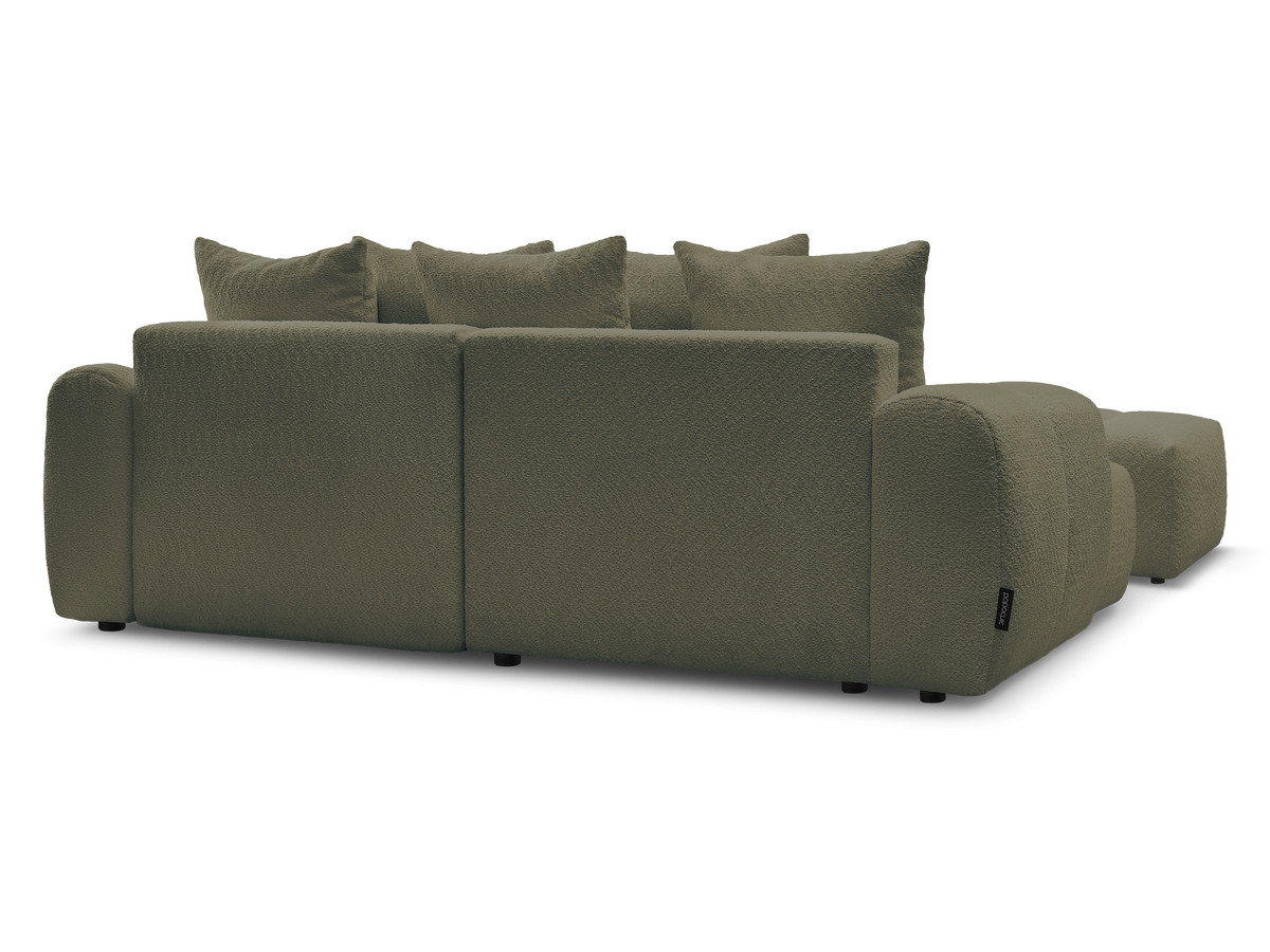Canapé d'angle convertible coffre ROXELANE tissu bouclette avec pouf