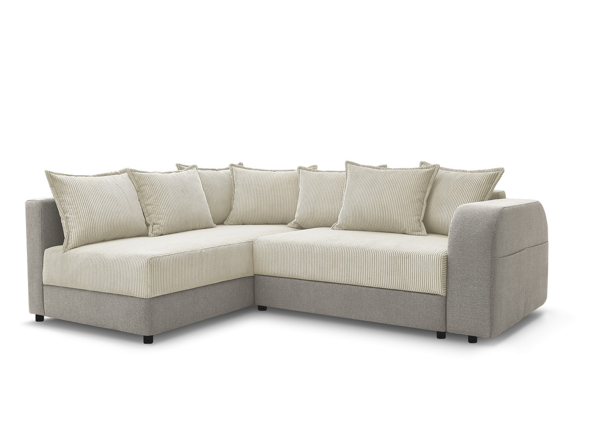 canapé d'angle convertible coffre basile bi matière de couleur beige et taupe