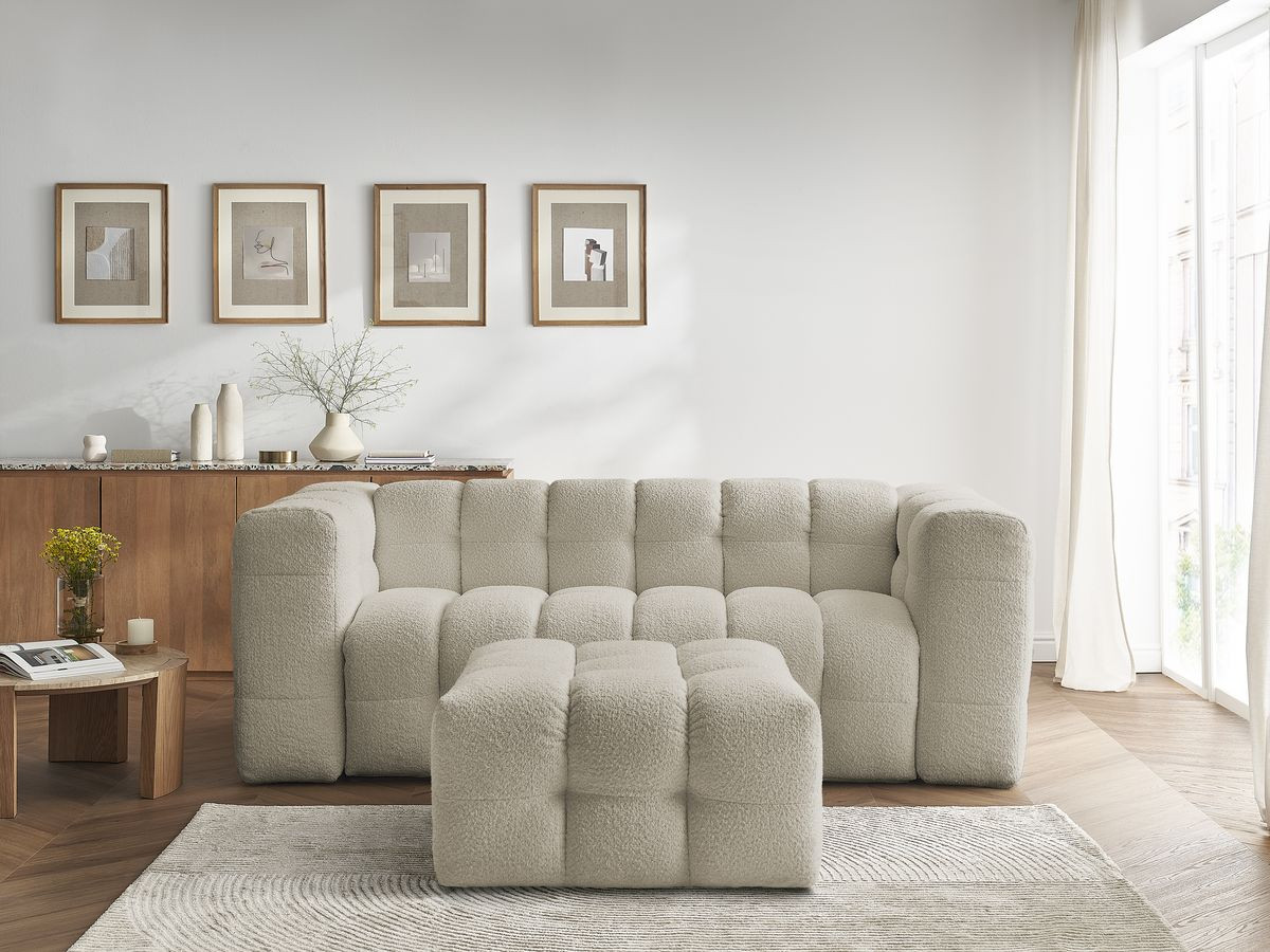 Canapé droit convertible 3 places CLOUD bouclette avec pouf beige — vue 5