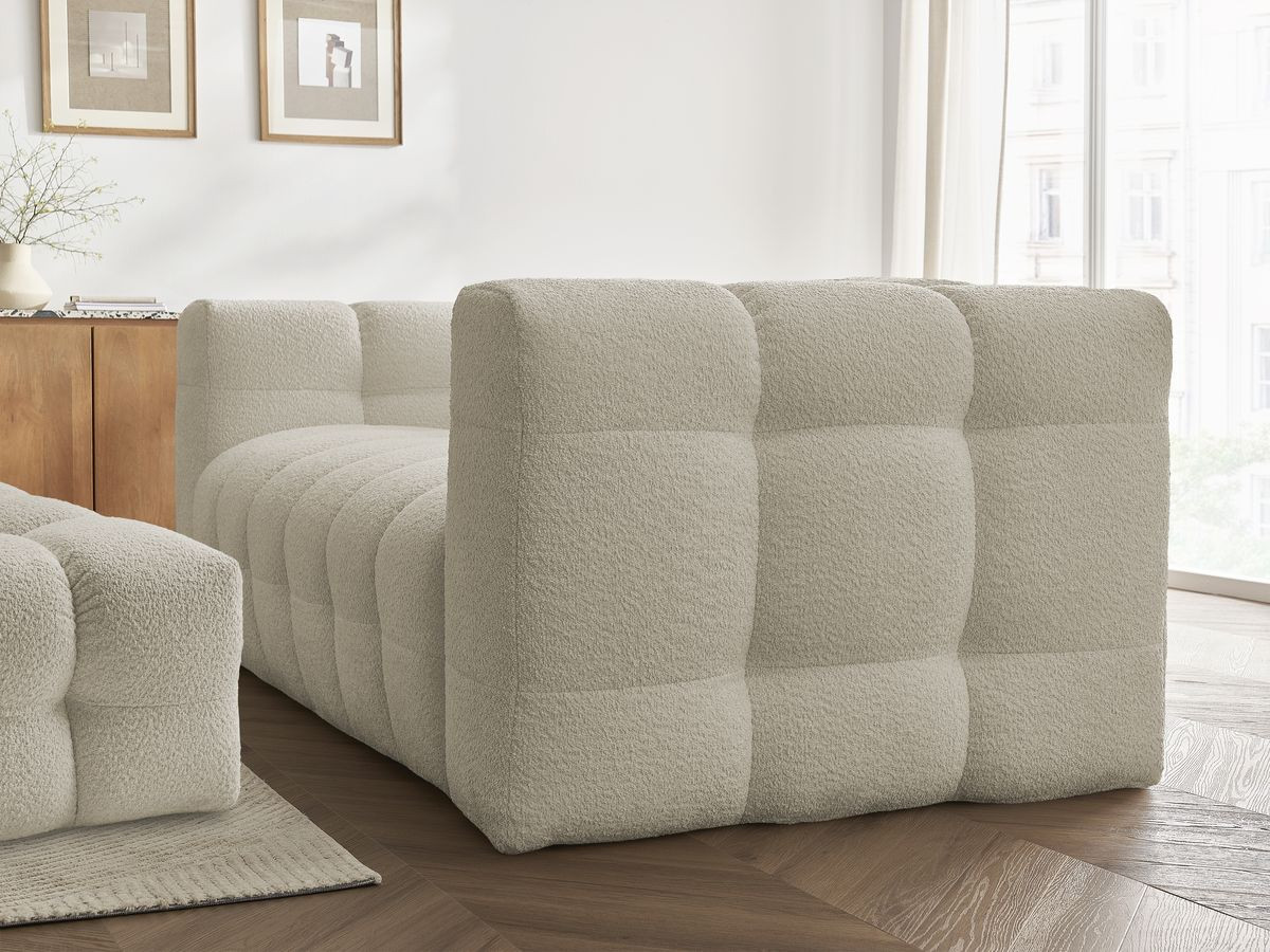 Canapé droit convertible 3 places CLOUD tissu bouclette avec pouf