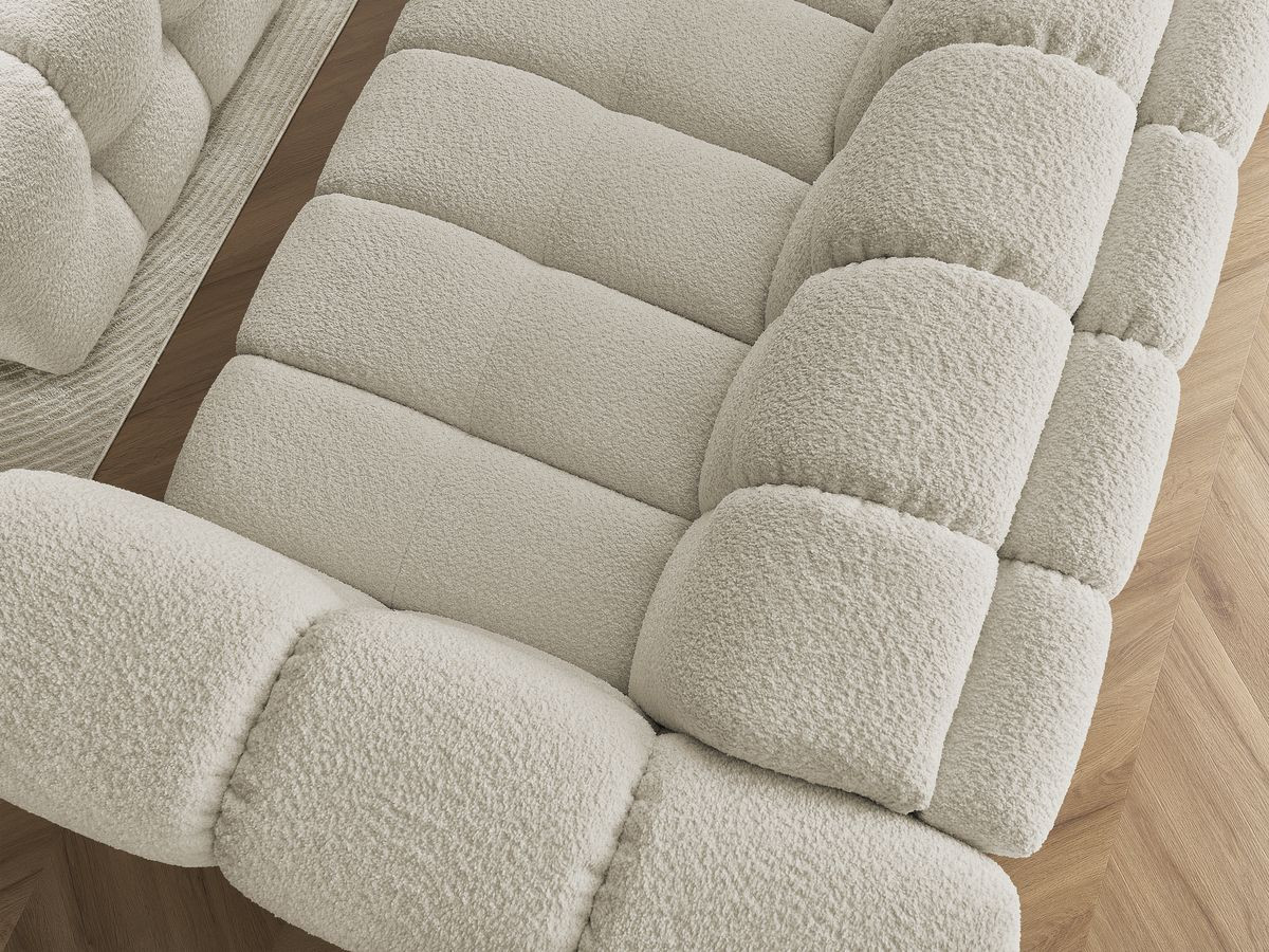 Canapé droit convertible 3 places CLOUD tissu bouclette avec pouf