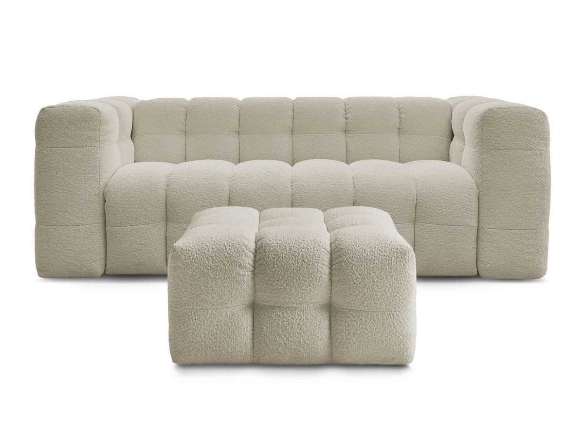 Canapé droit convertible 3 places CLOUD tissu bouclette avec pouf