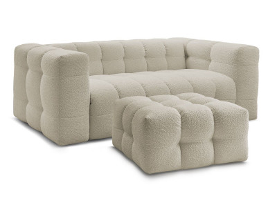 Canapé droit convertible ouverture express 3 places CLOUD tissu bouclette avec pouf