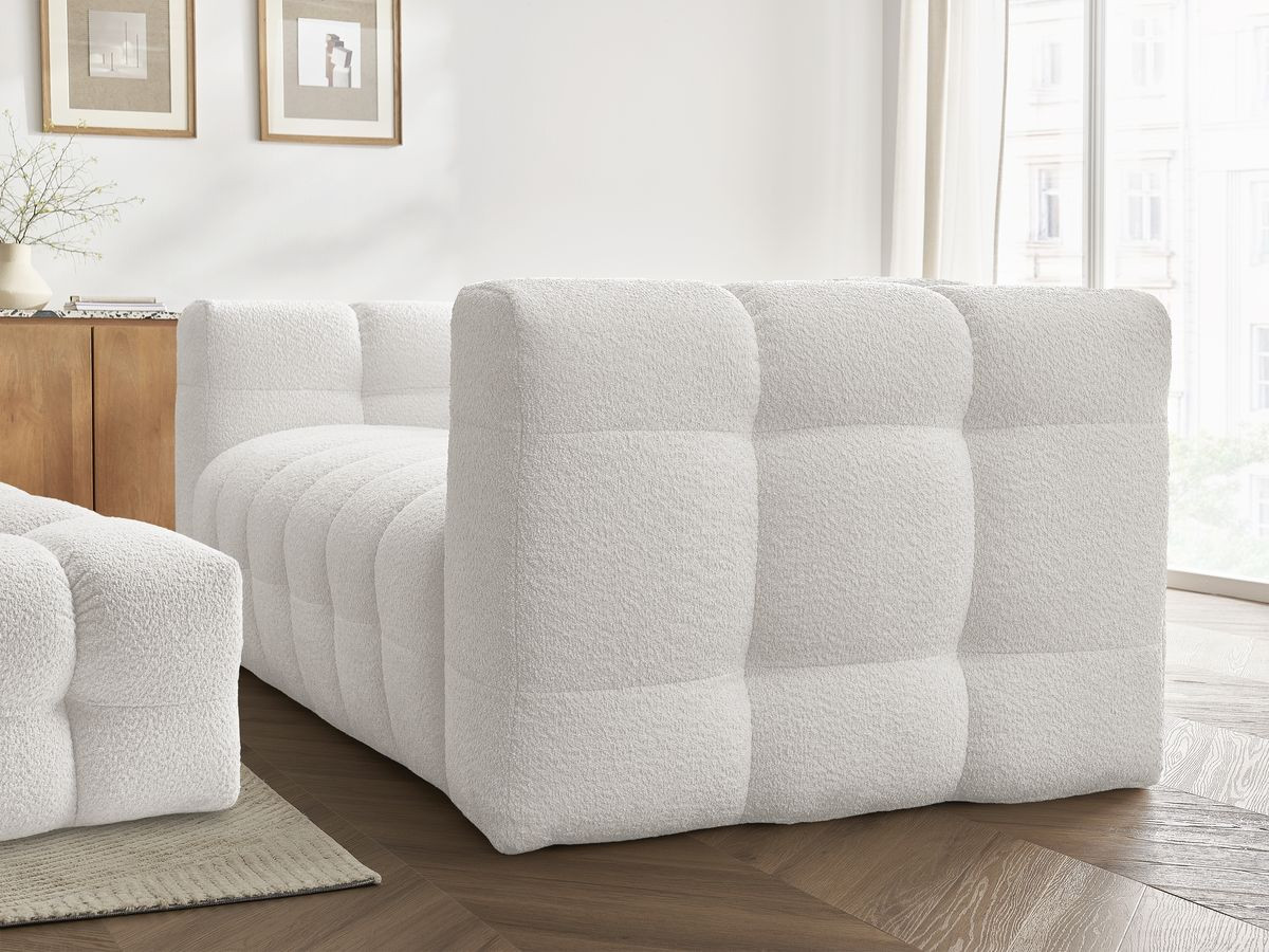 Canapé droit convertible 3 places CLOUD tissu bouclette avec pouf