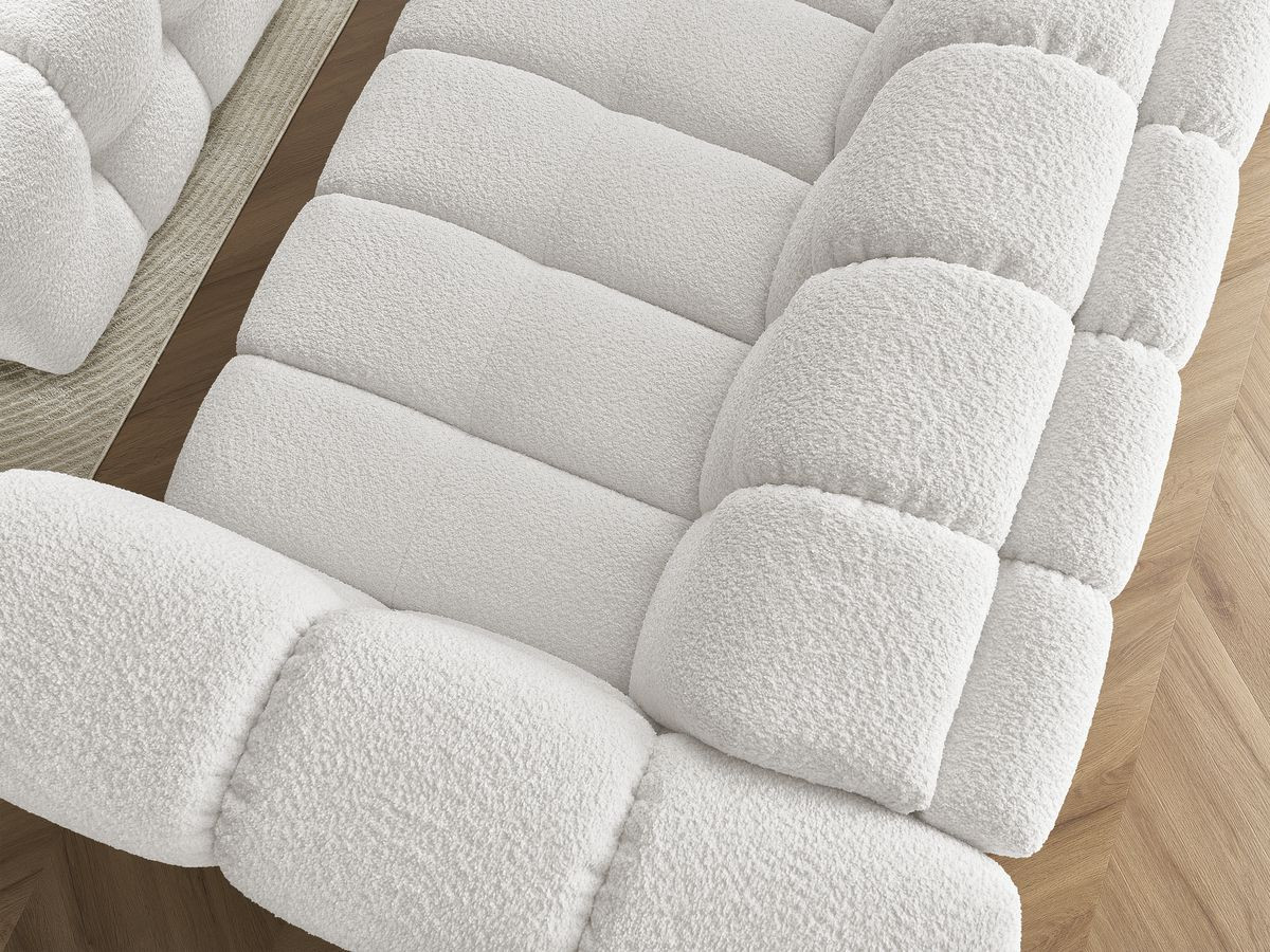 Canapé droit convertible 3 places CLOUD tissu bouclette avec pouf