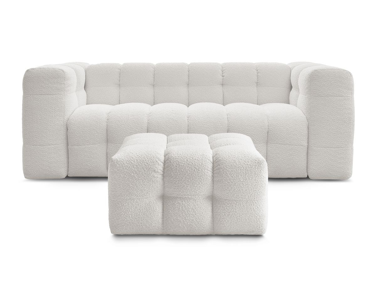 Canapé droit convertible 3 places CLOUD tissu bouclette avec pouf