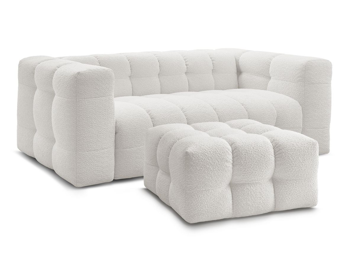 Canapé droit convertible 3 places CLOUD tissu bouclette avec pouf