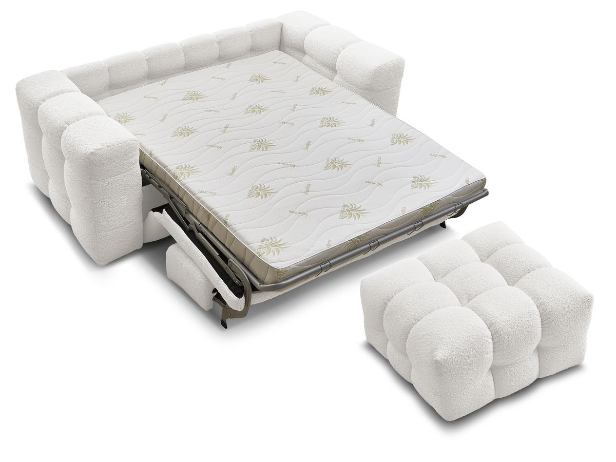 Canapé droit convertible 3 places CLOUD tissu bouclette avec pouf