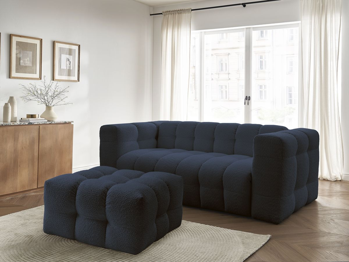 Canapé droit convertible 3 places CLOUD tissu bouclette avec pouf