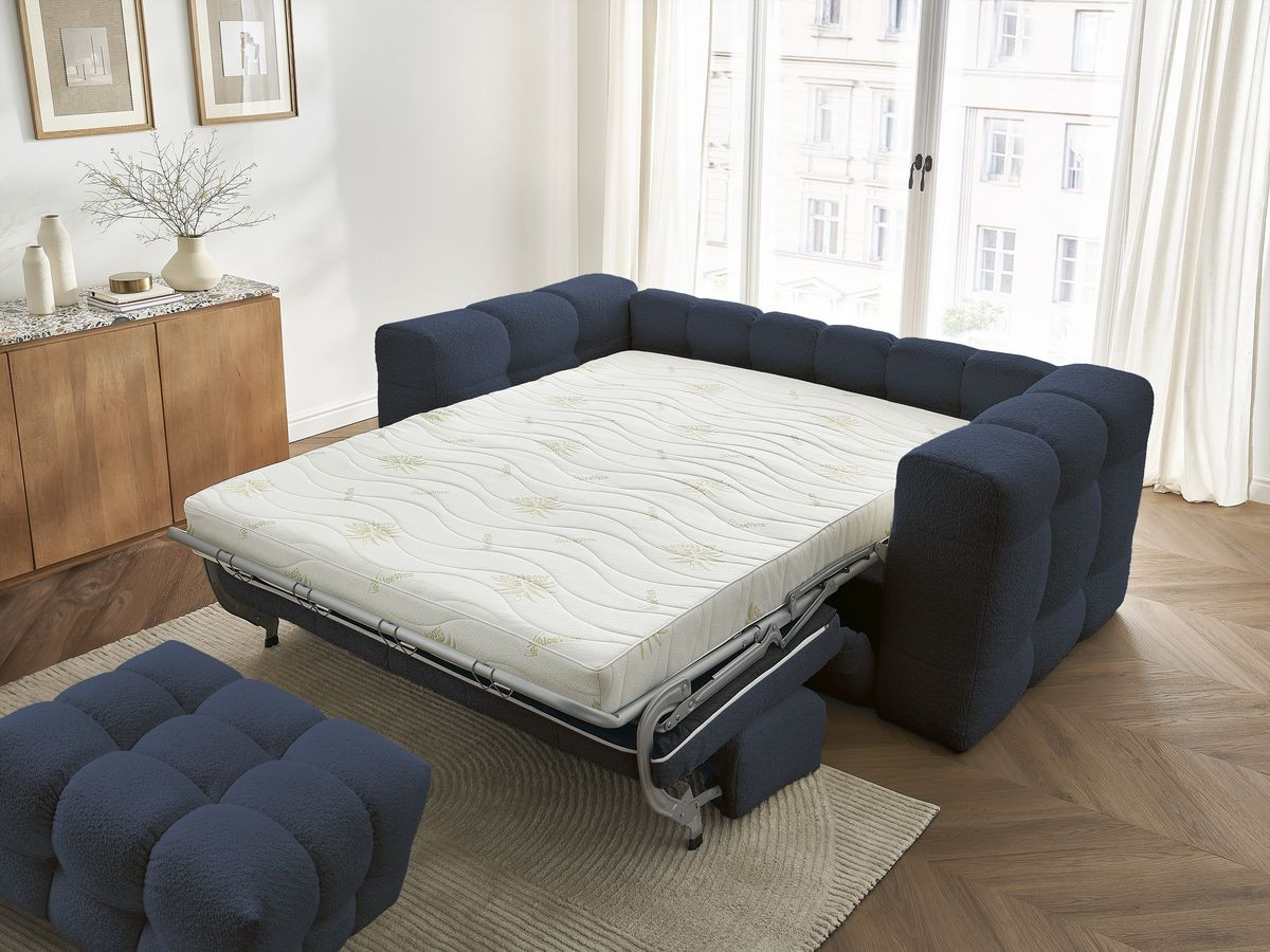 Canapé droit convertible 3 places CLOUD tissu bouclette avec pouf