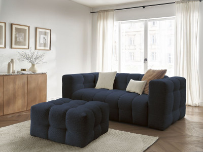 Canapé droit convertible ouverture express 3 places CLOUD tissu bouclette avec pouf