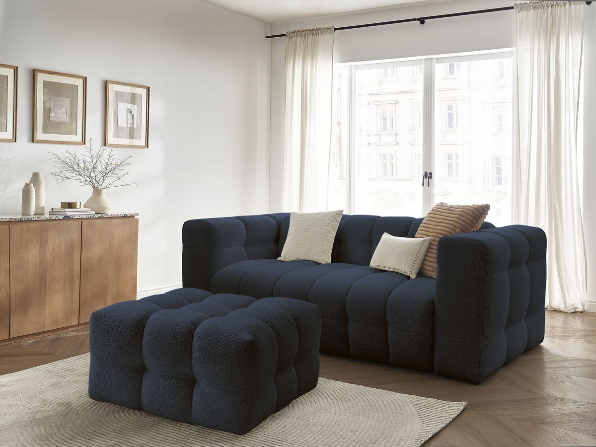 Canapé droit convertible 3 places CLOUD tissu bouclette avec pouf
