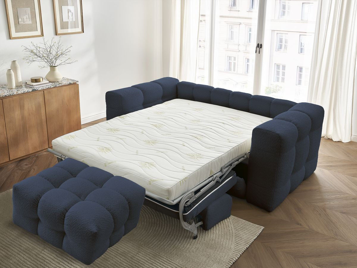 Canapé droit convertible 3 places CLOUD tissu bouclette avec pouf