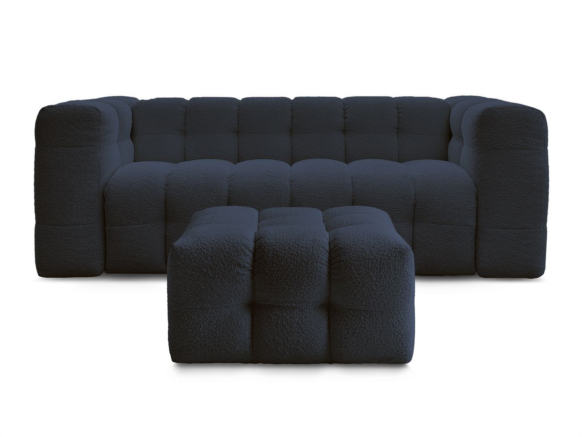 Canapé droit convertible 3 places CLOUD tissu bouclette avec pouf