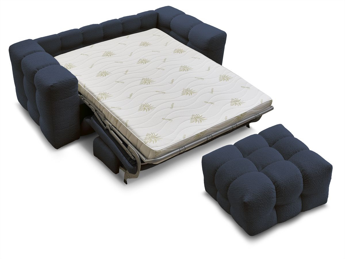 Canapé droit convertible 3 places CLOUD tissu bouclette avec pouf