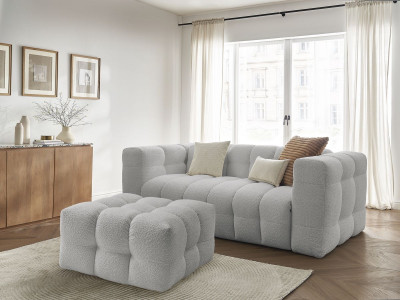 Canapé droit convertible ouverture express 3 places CLOUD tissu bouclette avec pouf