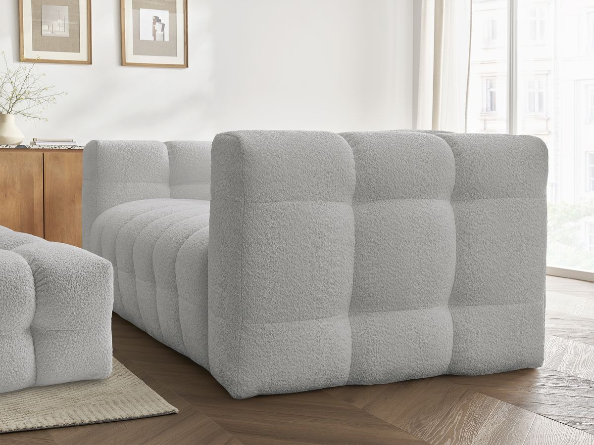Canapé droit convertible 3 places CLOUD tissu bouclette avec pouf
