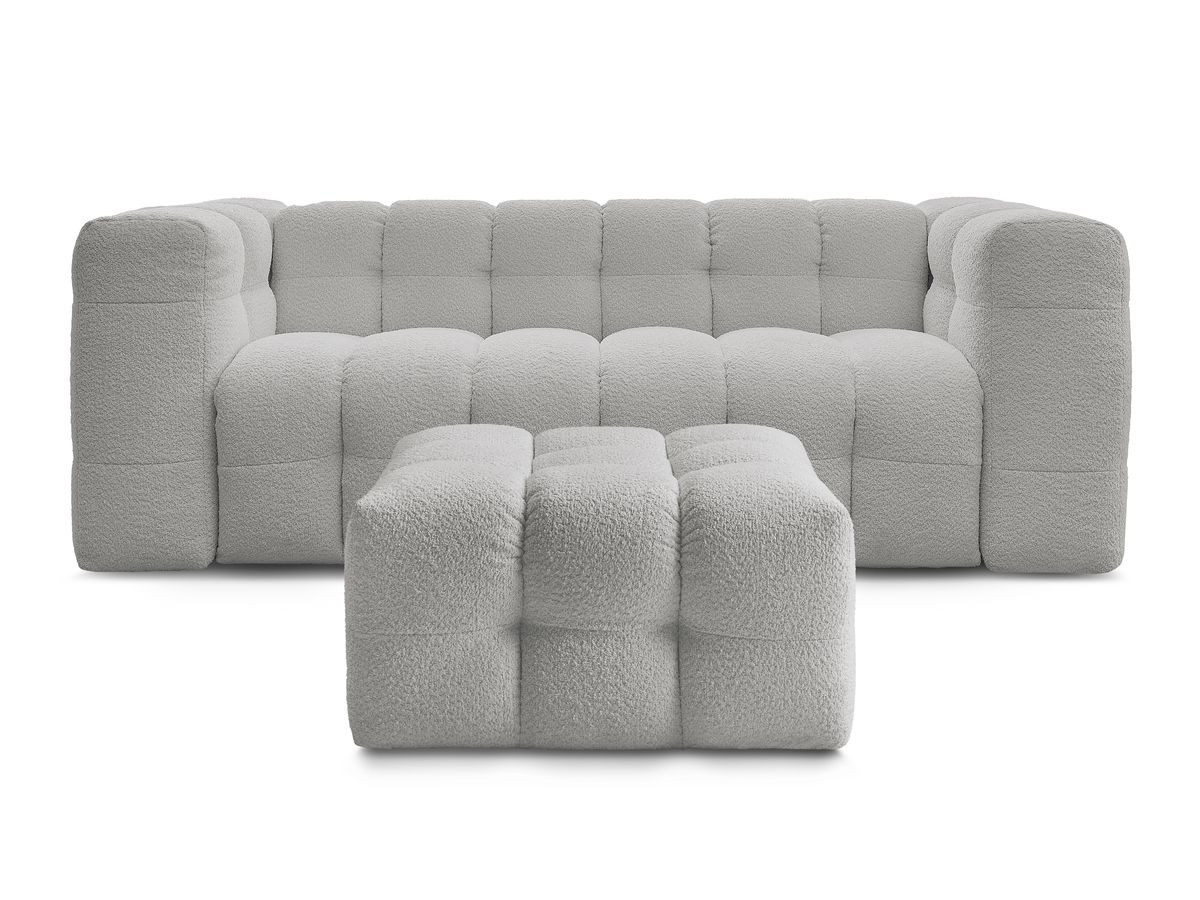 Canapé droit convertible 3 places CLOUD tissu bouclette avec pouf