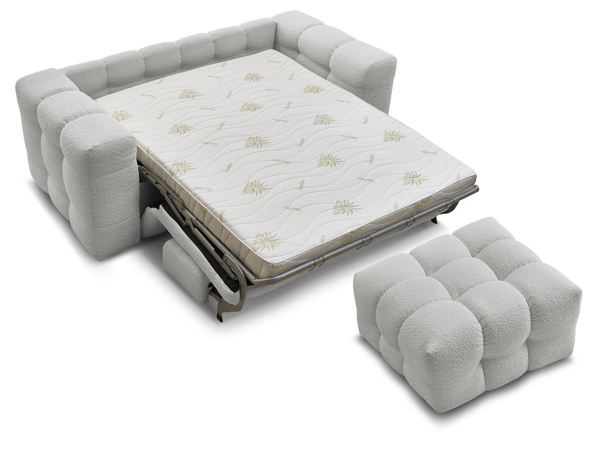 Canapé droit convertible 3 places CLOUD tissu bouclette avec pouf