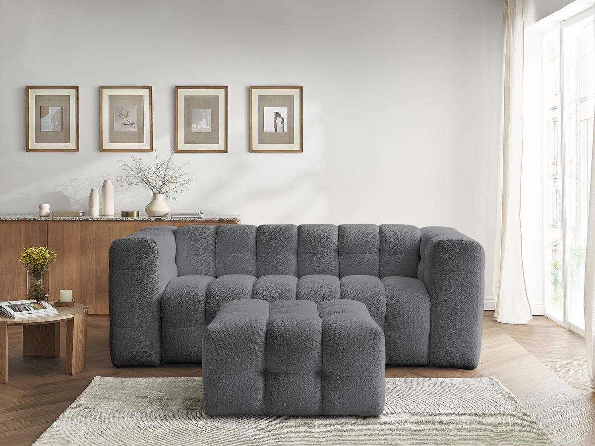 Canapé droit convertible 3 places CLOUD bouclette avec pouf gris foncé — vue 5
