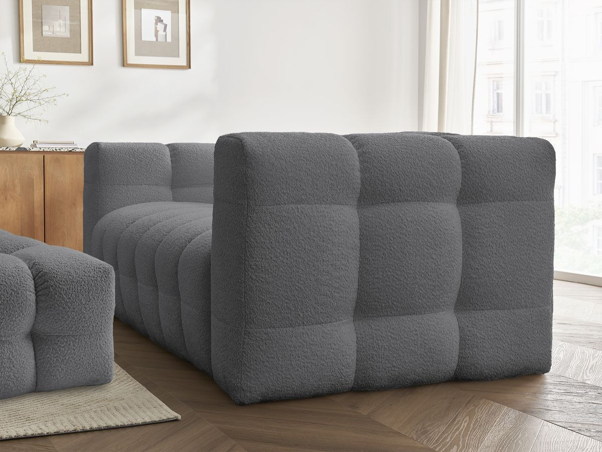 Canapé droit convertible 3 places CLOUD tissu bouclette avec pouf
