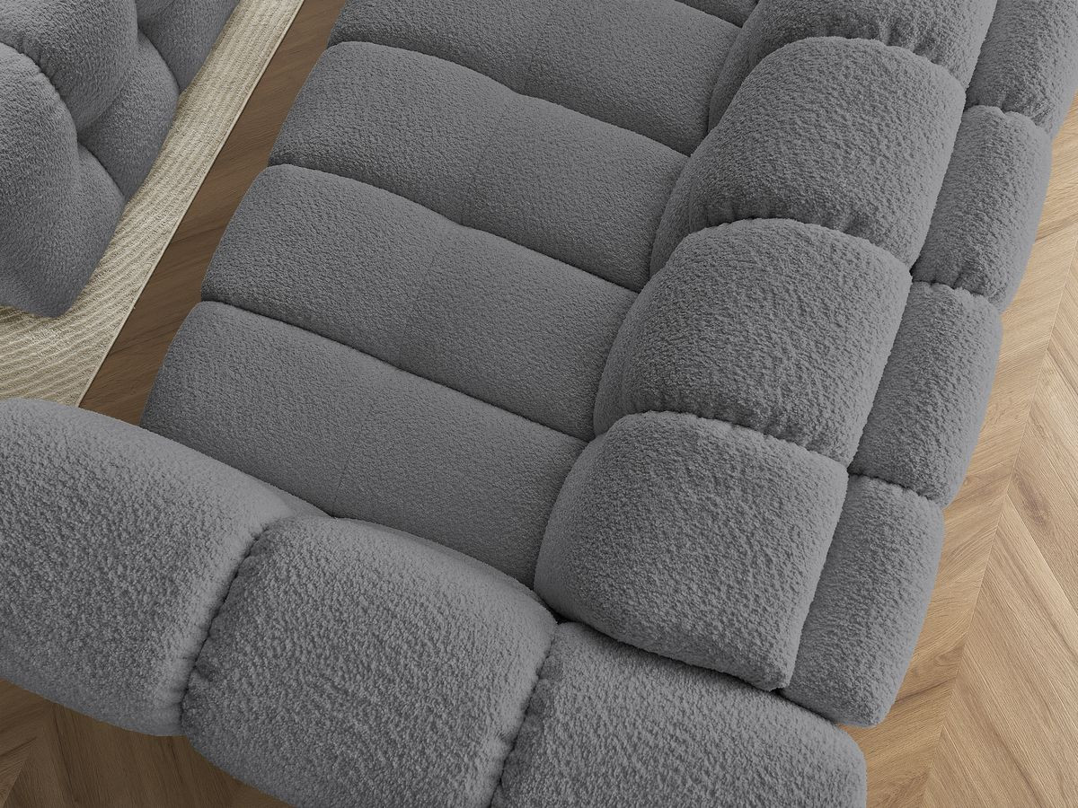 Canapé droit convertible 3 places CLOUD tissu bouclette avec pouf
