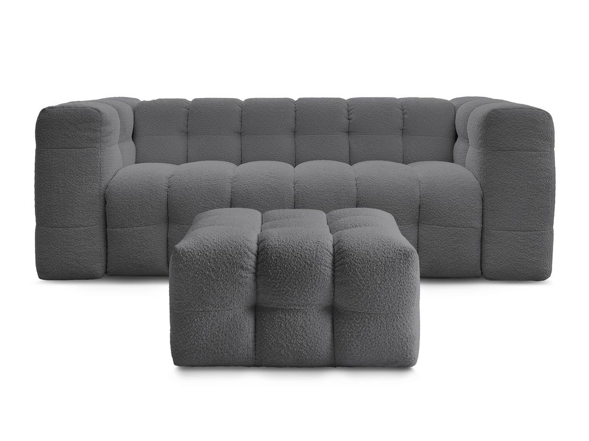 Canapé droit convertible 3 places CLOUD tissu bouclette avec pouf
