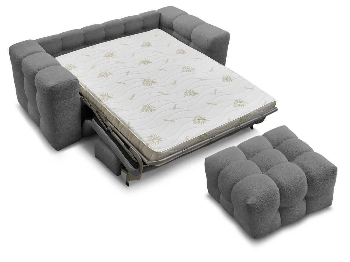 Canapé droit convertible 3 places CLOUD tissu bouclette avec pouf