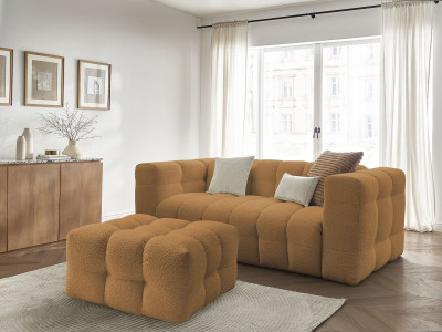 Canapé droit convertible ouverture express 3 places CLOUD tissu bouclette avec pouf