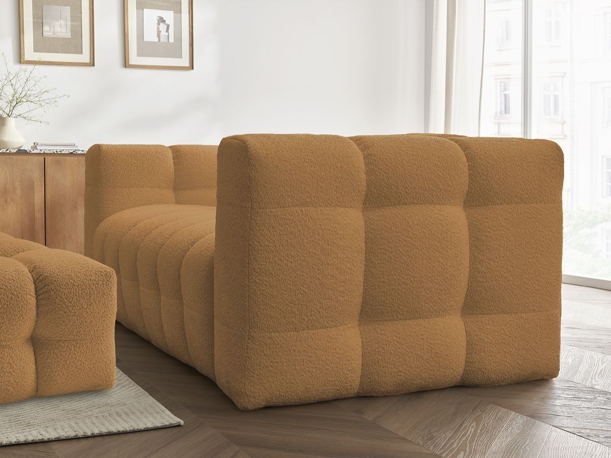 Canapé droit convertible 3 places CLOUD tissu bouclette avec pouf