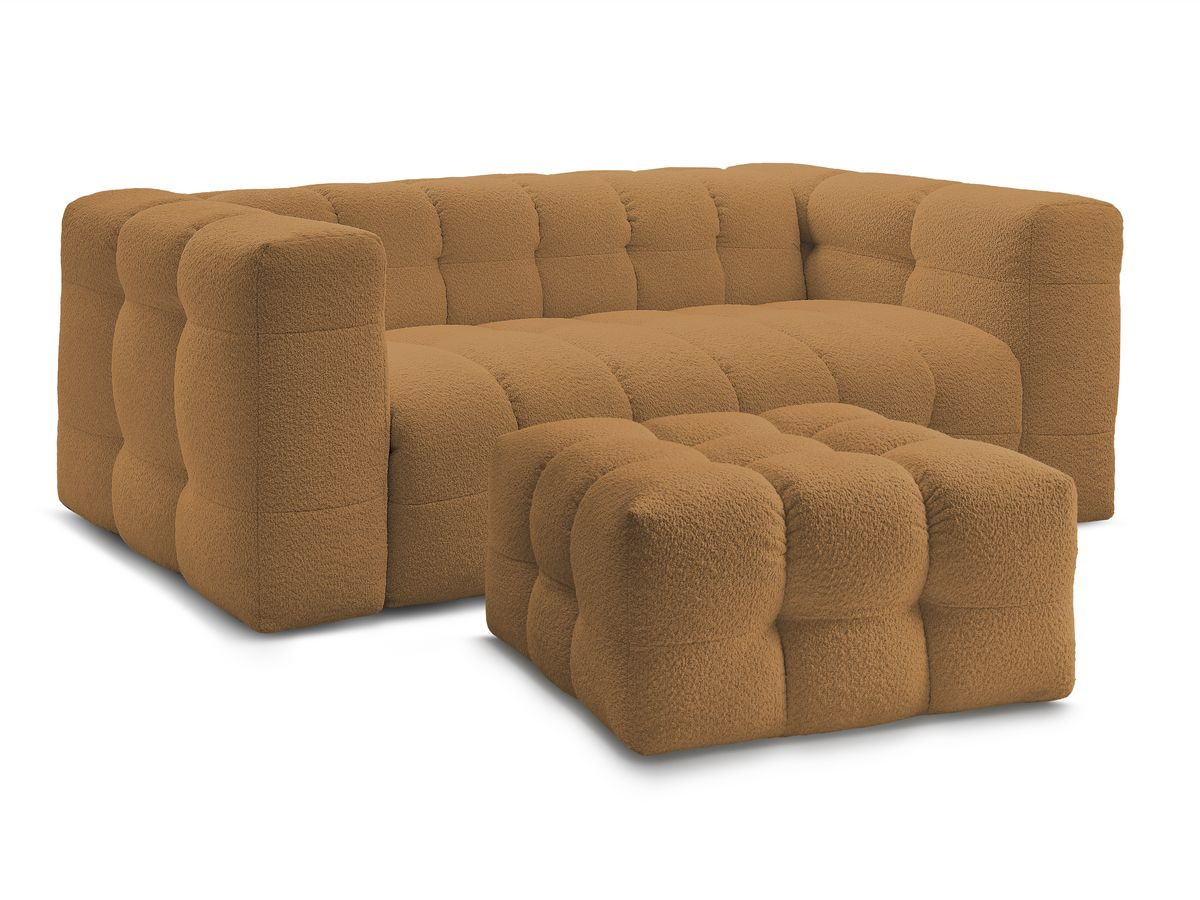 canapé droit convertible 3 places cloud tissu bouclette avec pouf de couleur jaune