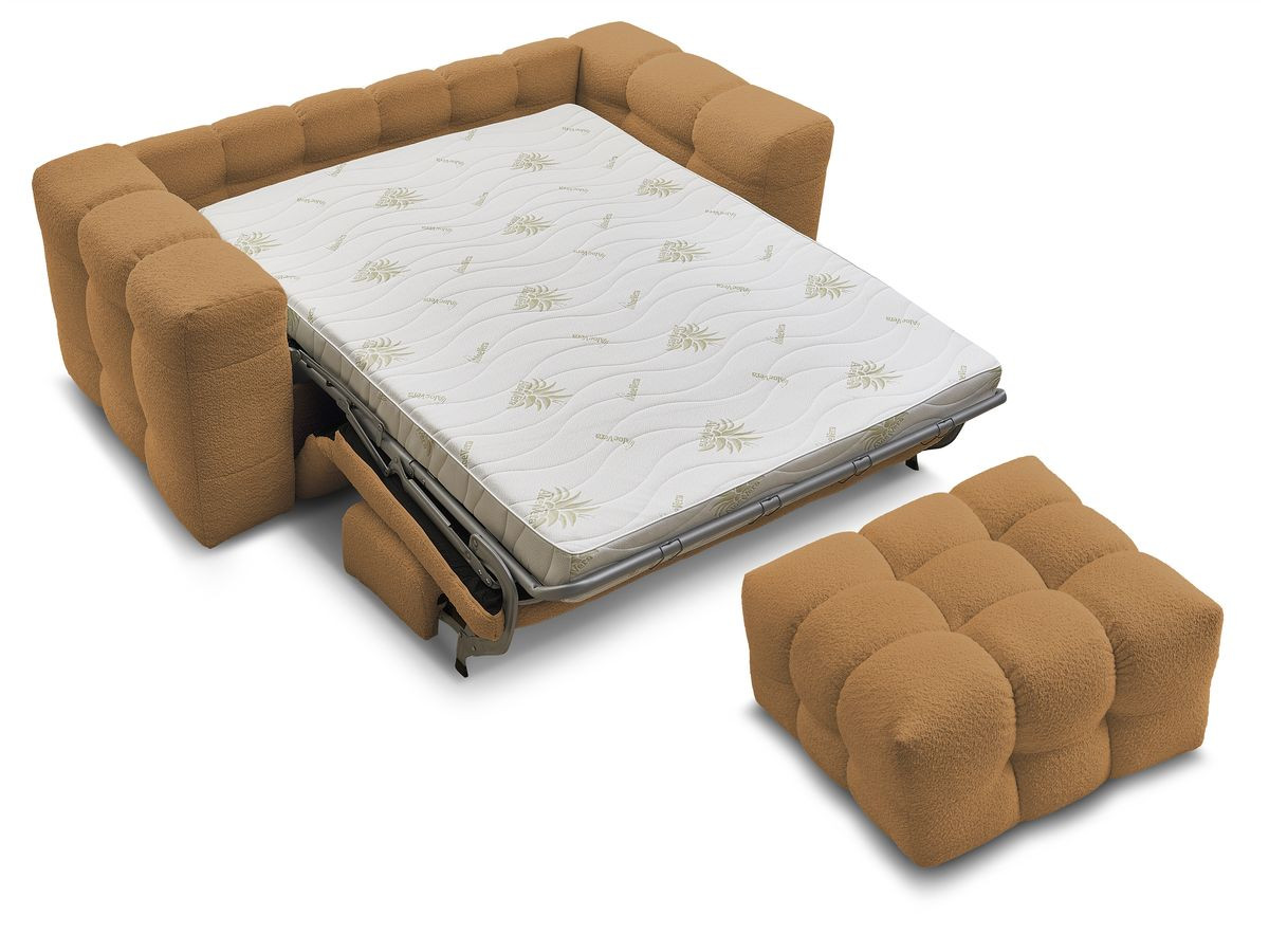 Canapé droit convertible 3 places CLOUD tissu bouclette avec pouf