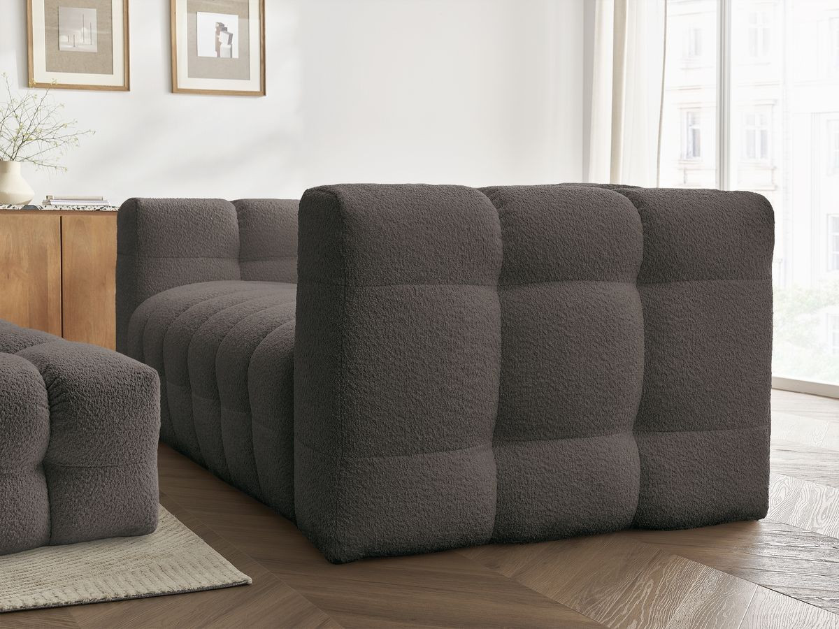 Canapé droit convertible 3 places CLOUD tissu bouclette avec pouf